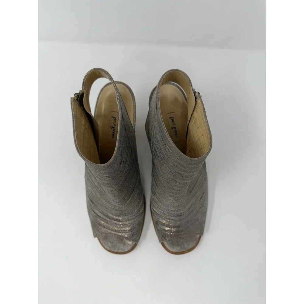 Paul Green Cayanne Peep Toe Block Heel Booties Sandal UK 5.5 US 8 Smoke Metallic